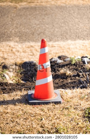 Construction traffic cones urging caution and compliance with regulations.