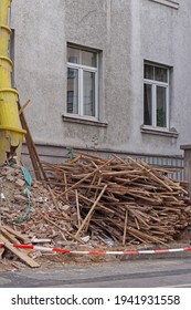 Construction Trash Chute And Big Bunch Of Waste