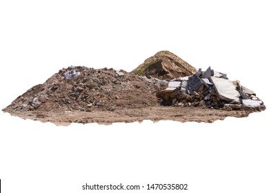 Construction Waste, Concrete Debris From The Demolition, Road, Construction Sites. Isolated On White Background