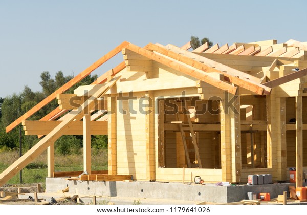 Construction Wooden House Laminated Veneer Lumber Stock Photo