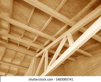 The construction of a wooden roof made of timber. - Shutterstock ID 1483085741