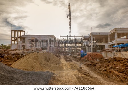 construction work building site and yellow Evening light