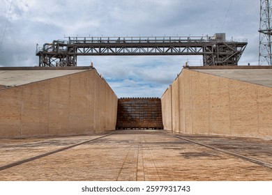 Construction work on the construction of foundations. Puente autova. Quarry, mining and rubbing stone. Bridge under construction. Le port. Old house. Elements of this image furnished by NASA