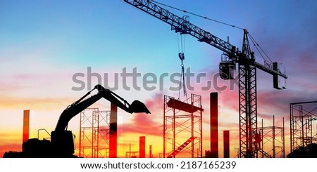 construction work on high ground heavy industry and safety concept over blurred natural background sunset pastel