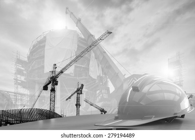 Construction Work Safety Blurred And Soft Focus Background  Black And White Collection.