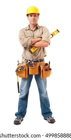 Construction Worker Contractor Carpenter on White