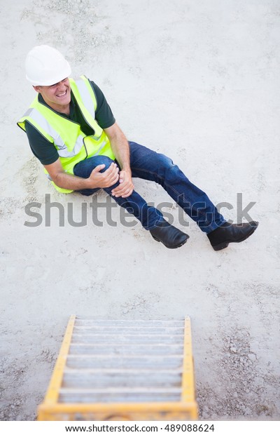 Construction Worker Falling Off Ladder Injuring Stock Photo 489088624 ...