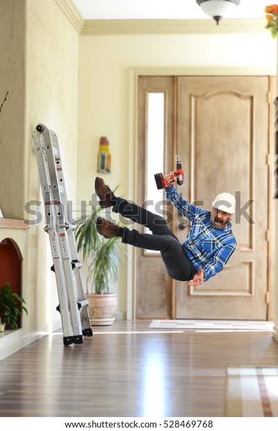 Construction Worker Falling Off Ladder Inside Stock Photo (Edit Now ...