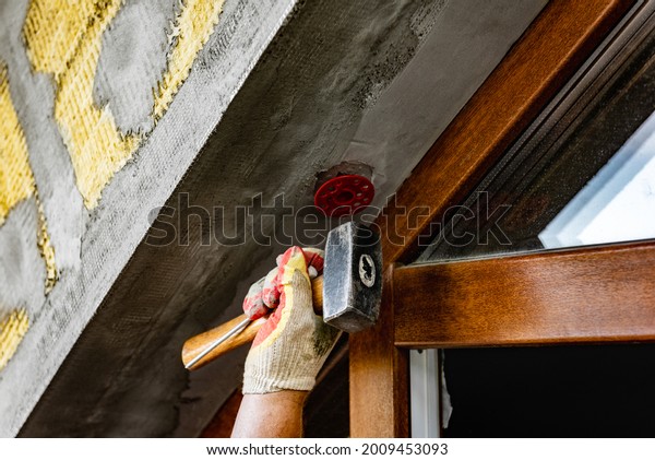 Construction Worker Hammer Clogs Dowel Into Stock Photo 2009453093 ...