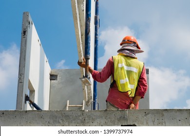 Construction Worker Installing Precast Concrete Wall Stock Photo ...