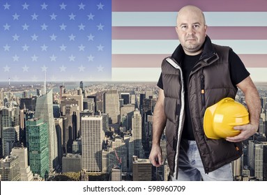 Construction Worker, New York City In Background.