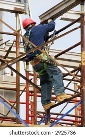 Construction Worker In Scaffold