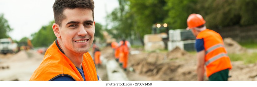 Construction Worker Is Smiling Because Of His Job