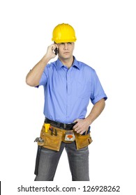 Construction Worker Talking On The Phone