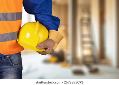 Construction worker work in modern new house under reform