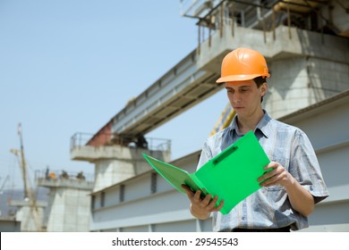 Construction Worker.Construction Of The Railway Bridge.