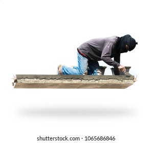 Construction worker,Man Working with Trowel and Mortar isolated on white