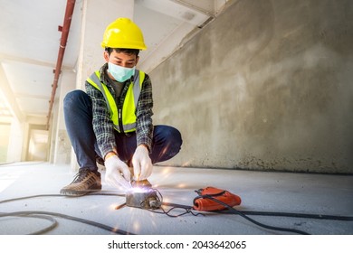 Construction workers carelessly connect wires causing unconscious electric shocks. Accident electrocuted, Electrical workers carelessly, causing electric shock accidents
