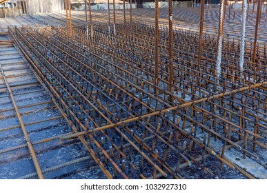 Construction Workers Fabricating Steel Reinforcement Bar Stock Photo ...