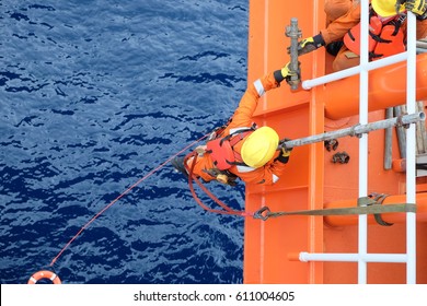 Construction Workers Installing Scaffolding On Site,Offshore Construction Platform For Production Oil And Gas, Oil And Gas Industry And Hard Work