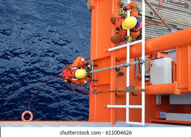 Construction Workers Installing Scaffolding On Site,Offshore Construction Platform For Production Oil And Gas, Oil And Gas Industry And Hard Work