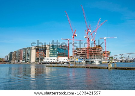 Construction works in the harbor from Amsterdam in the Netherlands