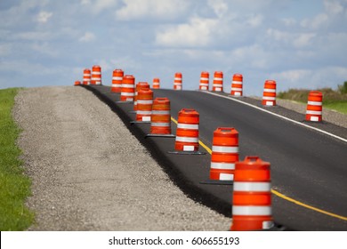 Construction Zone On A Newly Paved Road.