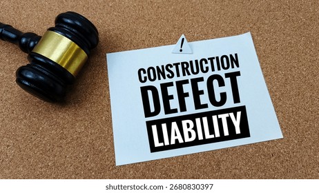 Constructive Defect Liability Concept with Judge Gavel – Symbol of Construction Law, Building Safety, Legal Responsibility, Structural Issues and Property Disputes. 
