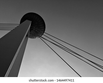 The Constuction Of The Bridge With A View Over The Danube River In Bratislava