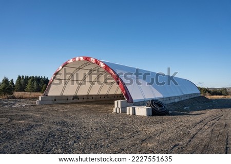 Constuction of a commercial fabric dome. Hoop building. Canvas. Fabric covered. Dome storage. Fabric building. Hoop building. Storage. Prefabricated. Commercial dome.  Dome. Fabric structure. 