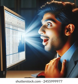 An IT consultant sits in front of a computer, eyes wide and mouth agape in amazement. The glow of the Microsoft Excel spreadsheet illuminates their face, highlighting the intricate data and charts they’ve masterfully crafted. The scene captures the moment