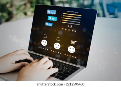 Consumer online review concepts with bubble people review comments and rating or feedback for evaluate. - Shutterstock ID 2212595403