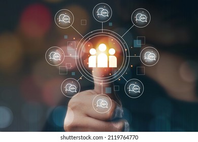 consumer opinion concept Assessing customer satisfaction to improve and develop products in modern technology With a thumb touching a business woman. Customer Icon Feedback Copy Area - Shutterstock ID 2119764770