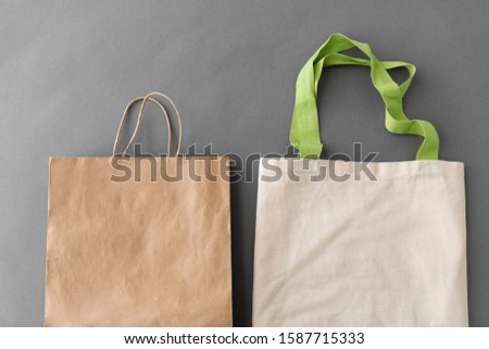 Similar – Image, Stock Photo Reusable cloth bag paper bag and glass bottle