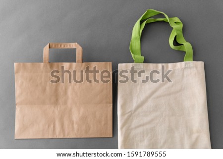 Similar – Image, Stock Photo Reusable cloth bag paper bag and glass bottle