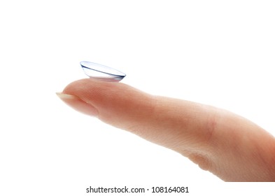 Contact Lens On Finger Isolated On White