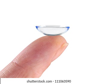 Contact Lens on a finger isolated on white