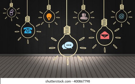 Contact Means Icons on Digital 3D rendering Room background - Powered by Shutterstock