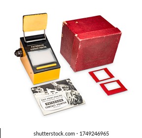 Contact Printer by Paterson Vintage Photographic Film Equipment. Plymouth Devon UK June 4th 2020 Contact Printer by Paterson Photographic Ltd Production of Contact Sheets. Clipping Paths in JPEG