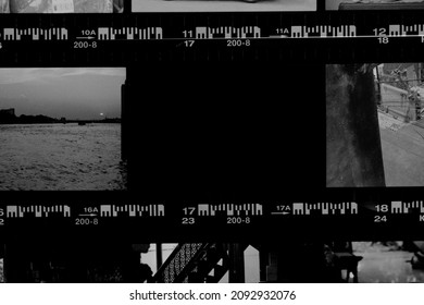 Contact sheet of old black and white film negatives. - Shutterstock ID 2092932076