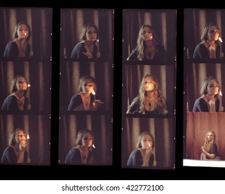 Contact Sheet, The Old Color Film Positives In A Transparent Film. Photos From My Analog Film Photo Archive