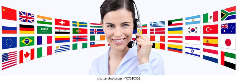 Contact Us Customer Service Operator Woman Stock Photo 407810302 ...