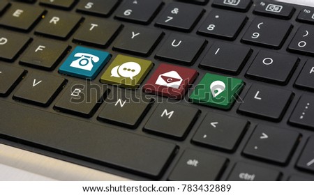 Contact Us Means Icons on keyboard closeup