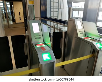 Contactless Boarding Pass, Ticket And Passport Scan At Teminal Gate In The International Airport Hungary For Queue And Security.