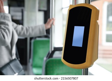 Contactless fare payment device in public transport, space for text
