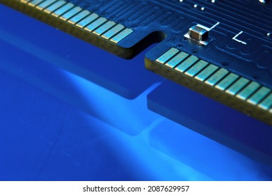 contacts of a microchip of random access memory close-up.