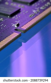 contacts of a microchip of random access memory close-up.