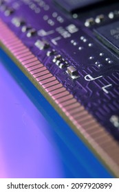 contacts of a microchip of random access memory close-up