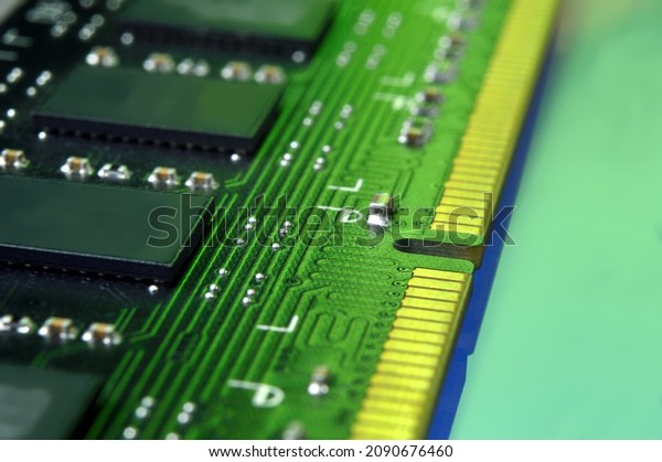 contacts
of a microchip of random access memory
close-up.