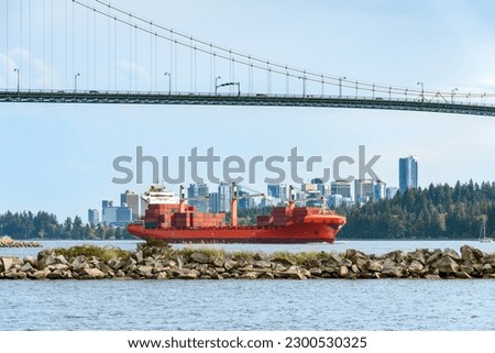 Container cargo liner in Vancouver harbor going fairway.